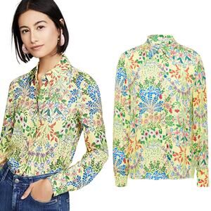 Alice and Olivia‎ Button Down Top Willa Yellow Floral Print Blouse Size Small